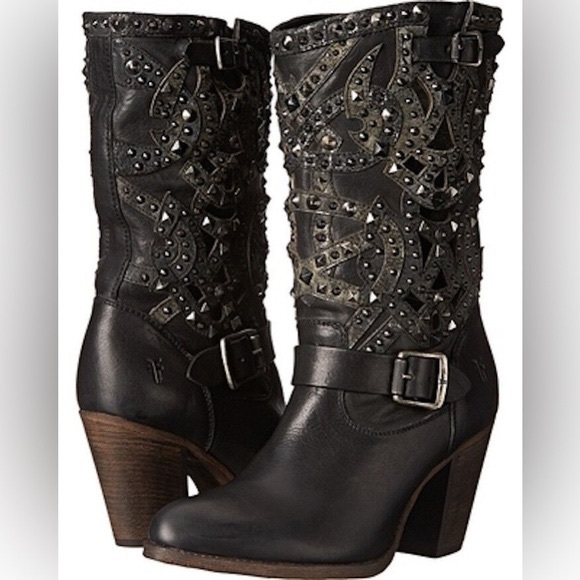 Frye Ilana Deco Studded Boots in Black - Picture 2 of 15